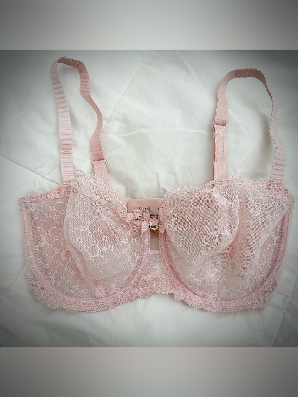 Like New Chantelle Pink Underwire Semi-Sheer No Lining Logo Bra 34DDD